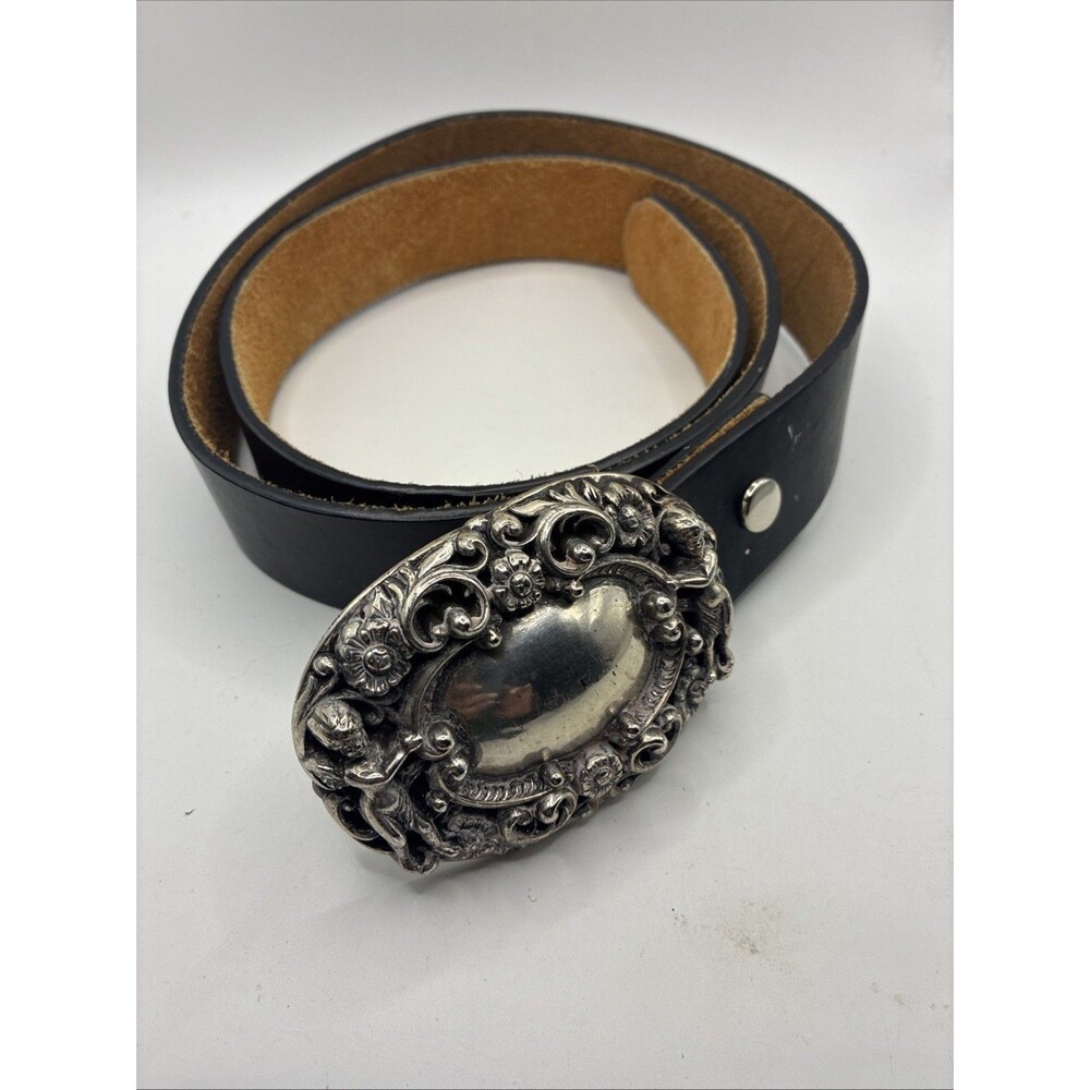 Brighton Cherub Angel Buckle Belt Women's Black Leather Vintage 1995 38